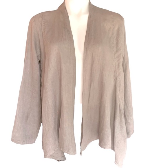 Tempo Paris Linen Open Front Tan Asymmetrical Cardigan Long Sleeve Sz S - Picture 1 of 9